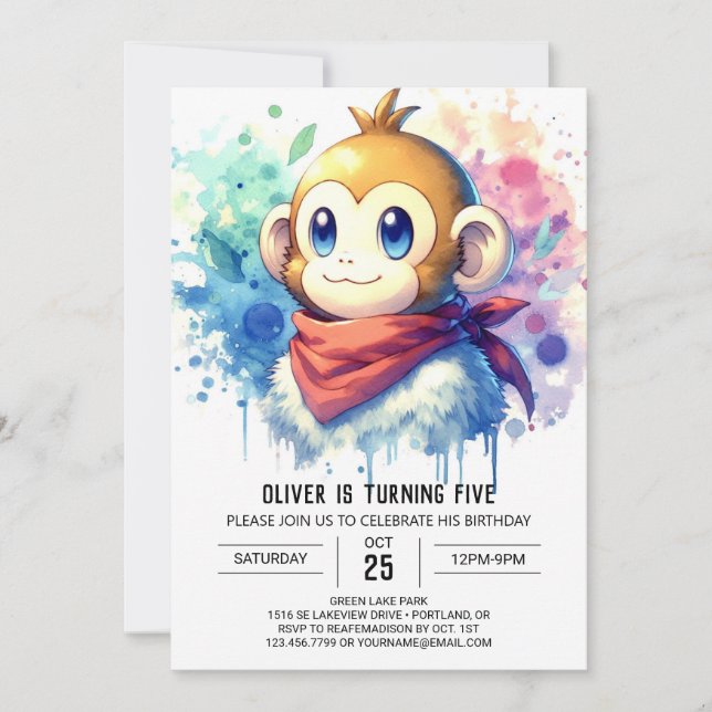Invitation Anniversaire du singe rustique moderne (Devant)