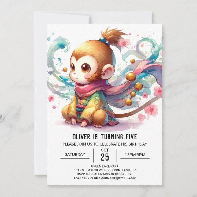 Invitation Anniversaire du singe rustique pour enfants (Devant)