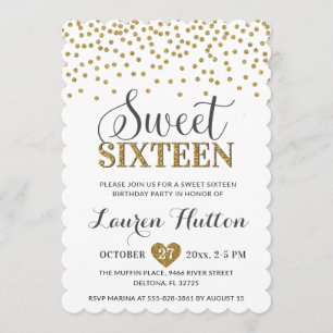 Invitation Anniversaire du Sweet sixteen de White and Gold Ch