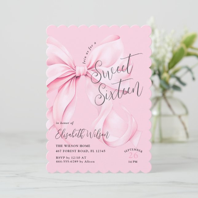 Invitation Anniversaire du Sweet sixteen rose Bow (Debout devant)