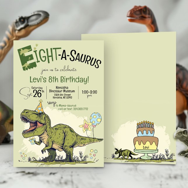 Invitation Anniversaire du T-Rex Dinosaur Eight-A-Saurus 8 an (Cute Cartoon T-Rex funny Dinosaur Eight-A-Saurus boy seventh kids 8th birthday party invitation)