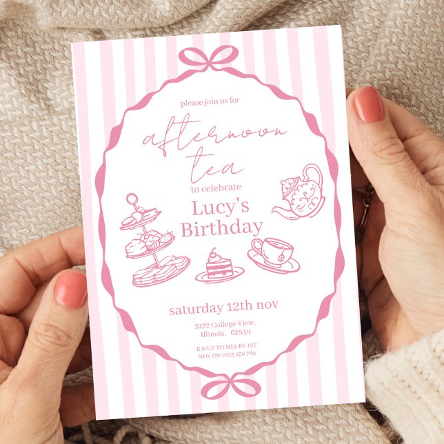 Invitation Anniversaire du Thé de l'après-midi | Tea Party ro (Créateur téléchargé)