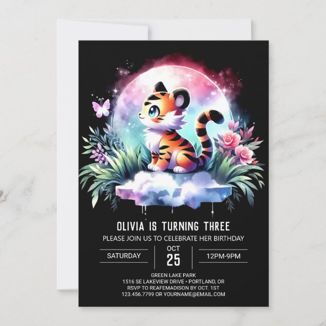Invitation Anniversaire du tigre boisé moderne (Devant)