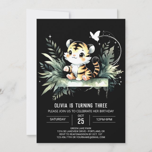 Invitation Anniversaire du tigre doux moderne (Devant)