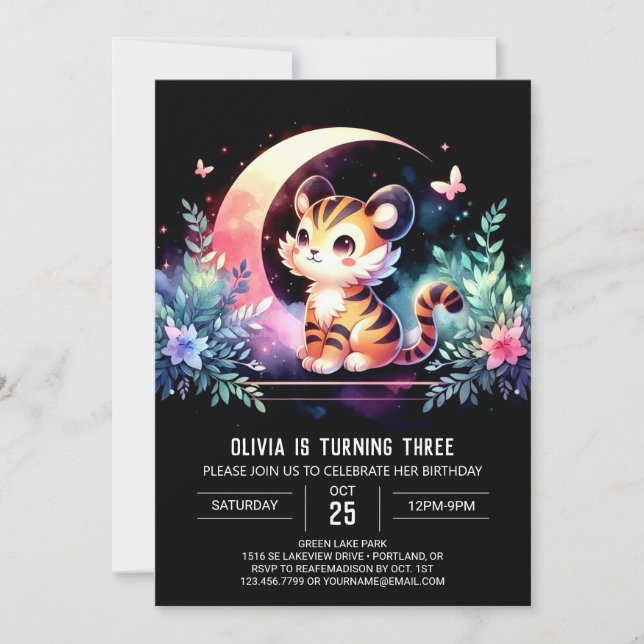 Invitation Anniversaire du Tigre enchanté Pastel (Devant)