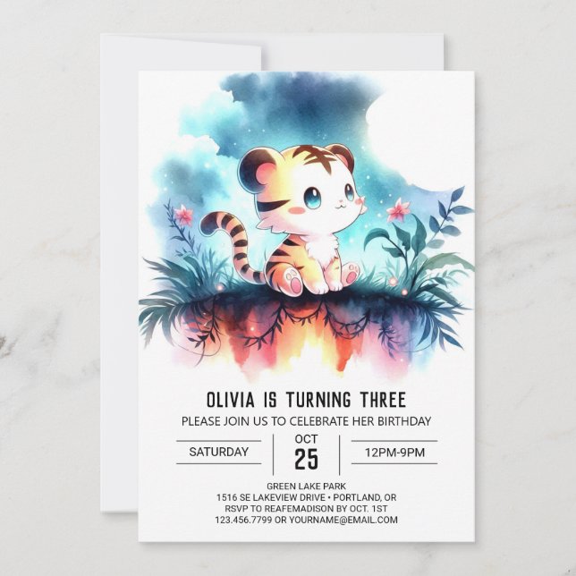 Invitation Anniversaire du tigre moderne enchanté (Devant)