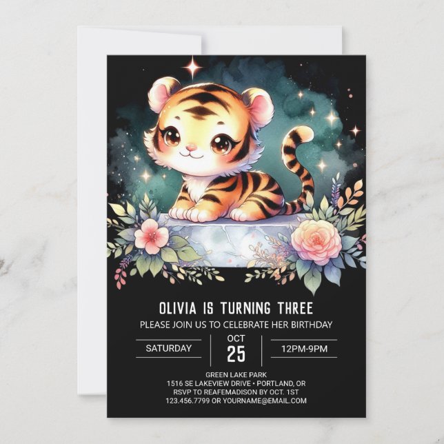 Invitation Anniversaire du tigre numérique mignon (Devant)