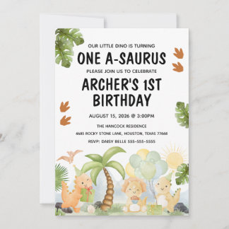 Invitation Anniversaire d'un A-Saurus Dinosaur