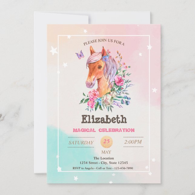 Invitation Anniversaire d'un adorable petit poney (Devant)