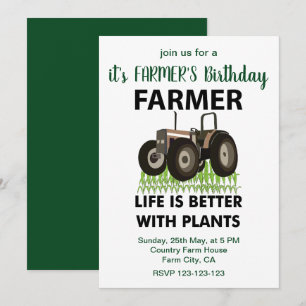 Invitation Anniversaire d'un agriculteur avec tracteur agrico