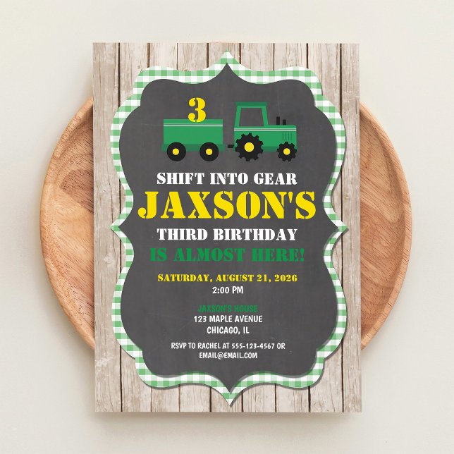 Invitation Anniversaire d'un garçon avec un tracteur vert (Créateur téléchargé)