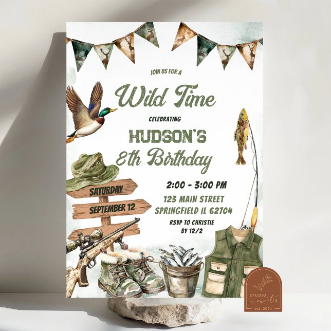 Invitation Anniversaire d'un garçon camouflage chasse et pêch (Créateur téléchargé)