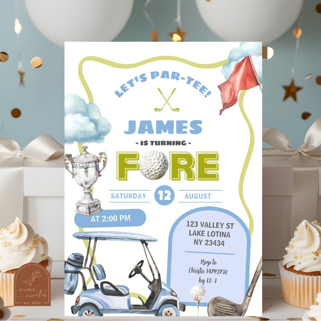 Invitation Anniversaire d'un garçon de golf Fore (Créateur téléchargé)