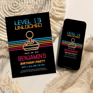 Invitation Anniversaire d'un garçon joueur de jeux vidéo rétr