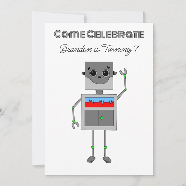 Invitation Anniversaire d'un robot personnalisé pour garçon (Devant)