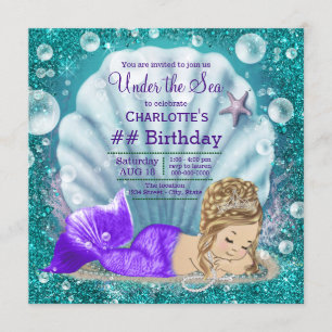Invitation Anniversaire d'une adorable sirène blonde sous la