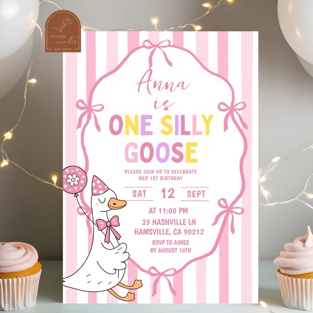 Invitation Anniversaire d'une drôle d'oie dessiné à la main d (Créateur téléchargé)