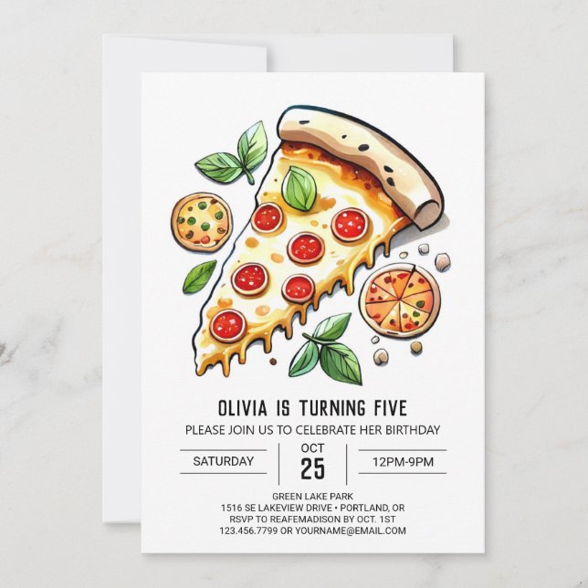 Invitation Anniversaire d'une élégante pizza en ligne (Devant)