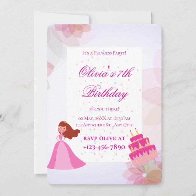 Invitation Anniversaire d'une élégante princesse Disney (Devant)