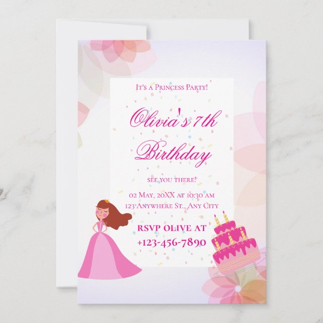 Invitation Anniversaire d'une élégante princesse Disney (Devant)