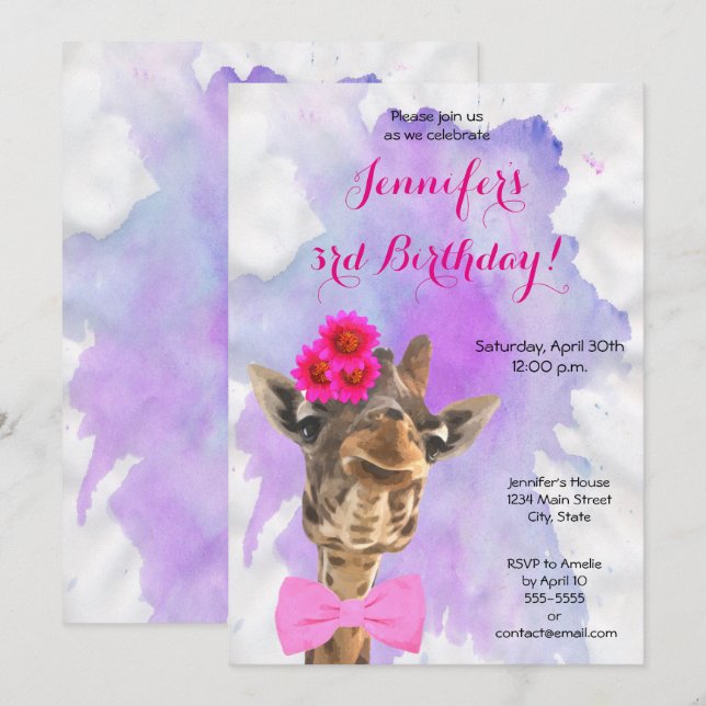 Invitation Anniversaire d'une fille d'un animal sauvage de la (Devant / Derrière)