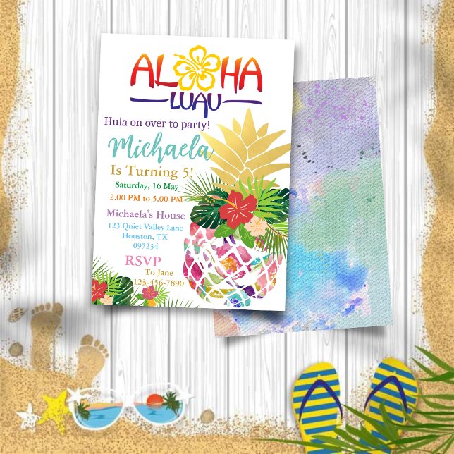 Invitation Anniversaire éditable des enfants Aloha (Créateur téléchargé)