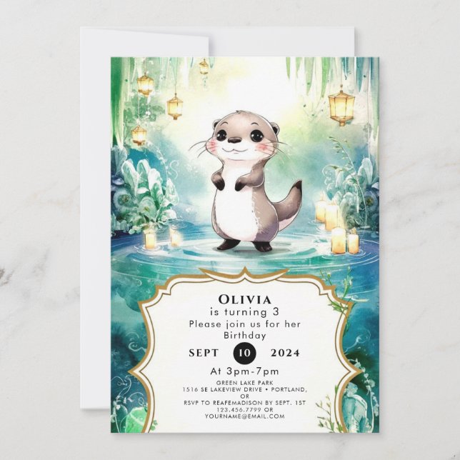 Invitation Anniversaire Editable Lake Otter (Devant)