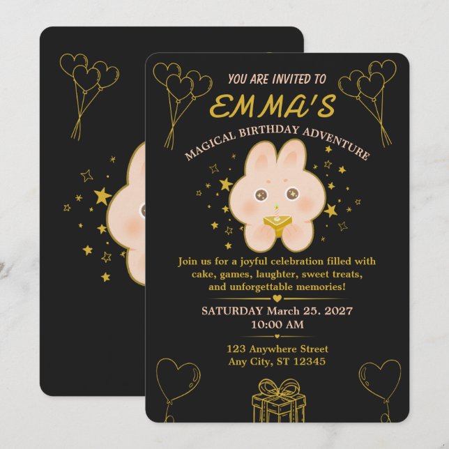 Invitation anniversaire éditable pour enfants lapi (Devant / Derrière)