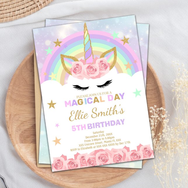 Invitation Anniversaire Editable Rainbow Unicorn (Rainbow Unicorn Birthday Invitations)