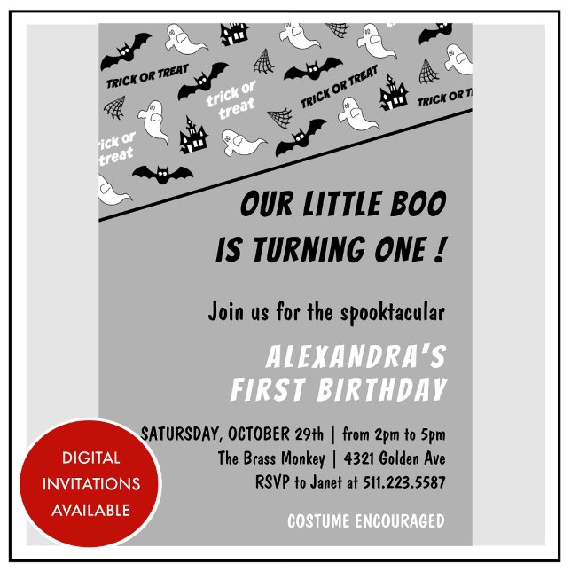 Invitation Anniversaire effrayant fantôme gris Halloween 1 an (Halloween-1st-birthday-Invitation-Spooktacular-Ghost-grey-1)