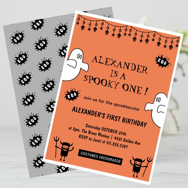 Invitation Anniversaire effrayant Spooktacular pour un an Hal (Halloween-1st-birthday-Invitation-Spooktacular-Spooky-one-orange-1)