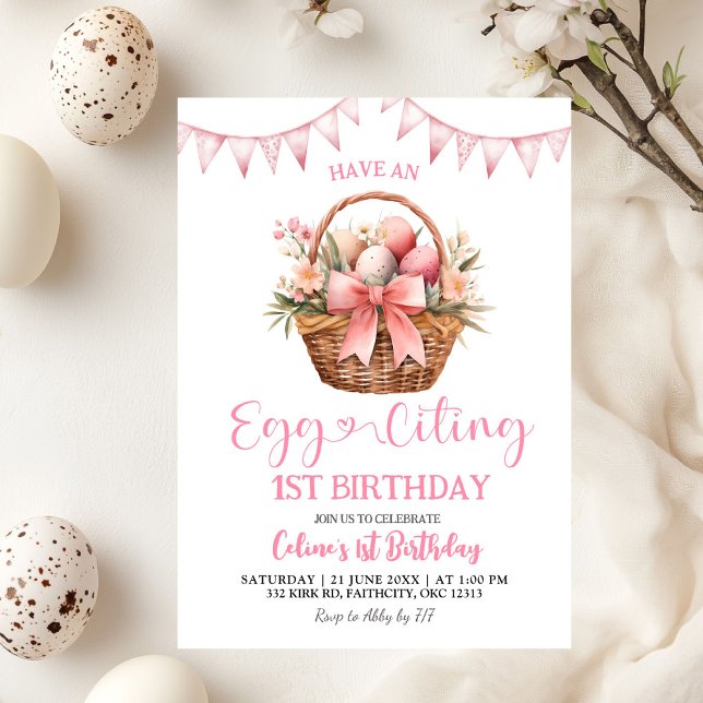Invitation Anniversaire Eggciting Rose Pâle (Créateur téléchargé)
