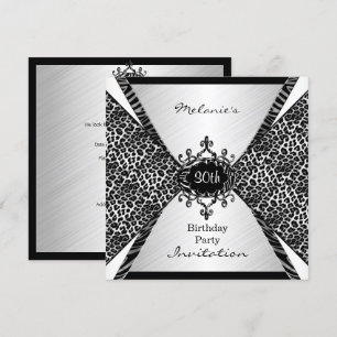 Invitation Anniversaire élégant 30 ans Léopard Zèbre Noir Bla