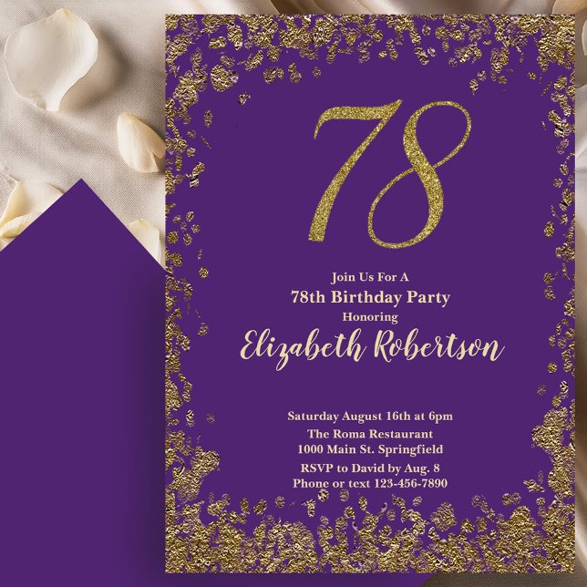 Invitation Anniversaire élégant 78 ans or rose (Créateur téléchargé)