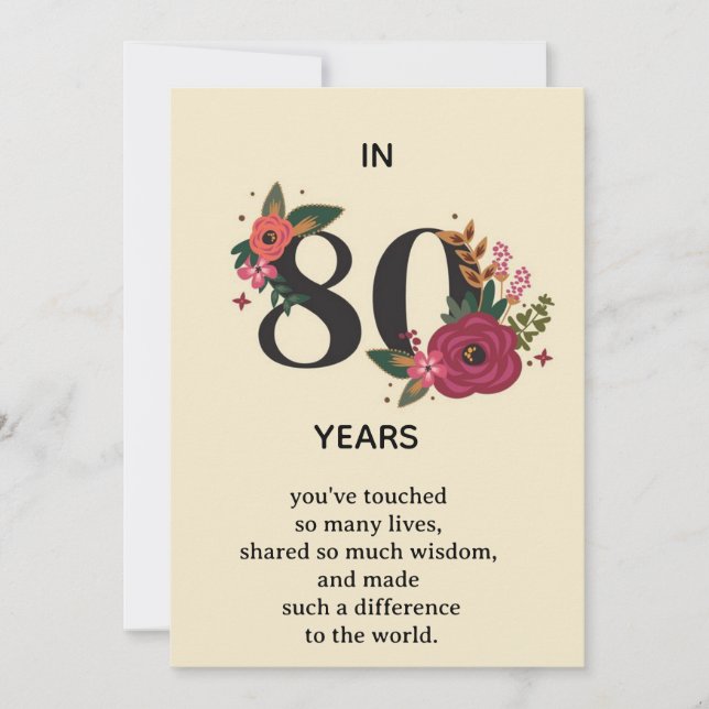 Invitation Anniversaire élégant 80 ans "En 80 ans" Fl (Devant)