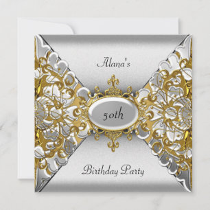Invitation Anniversaire Élégant Argent Or Fête 50 ans