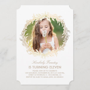 Invitation Anniversaire élégant blanc de photo de guirlande