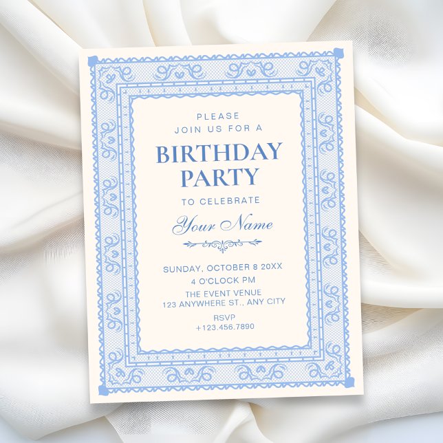 Invitation Anniversaire élégant bleu (Créateur téléchargé)
