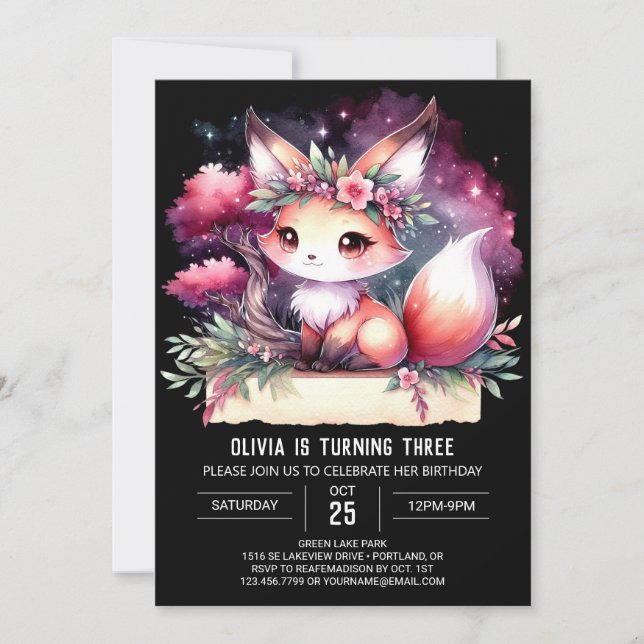Invitation Anniversaire Elegant Boho Fox (Devant)
