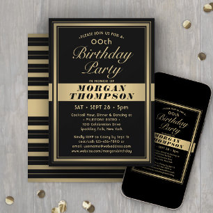 Invitation Anniversaire Élégant Calligraphie Noir et Or