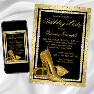 Invitation Anniversaire Élégant Chaussure à Talon Haut Noir O