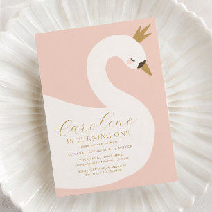 Invitation Anniversaire Élégant Cygne Rose