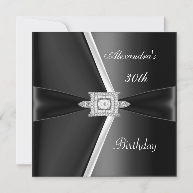 Invitation Anniversaire élégant de 30 ans diamant noir et bla (Devant)