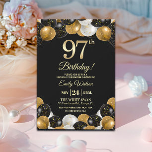 Invitation Anniversaire élégant de 97 ans avec paillettes d'o