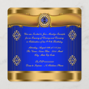 Invitation Anniversaire élégant de bleu royal et d'or