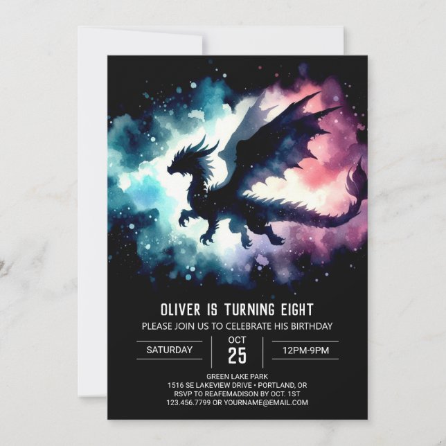 Invitation Anniversaire élégant de Dragon do-it-yourself (Devant)