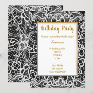 INVITATION ANNIVERSAIRE ÉLÉGANT DE L'OR DE LACE NOIRE
