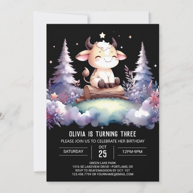 Invitation Anniversaire Élégant de Vache Éditable (Devant)