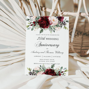 Invitation Anniversaire élégant du Mariage floral de Bourgogn
