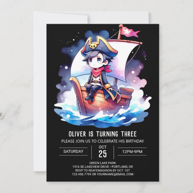 Invitation Anniversaire Élégant Du Petit Pirate (Devant)